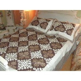 Komplet Narzuta Patchworkowa Kremowo-Brązowa i Poszewki Dwustronne Bawełniane