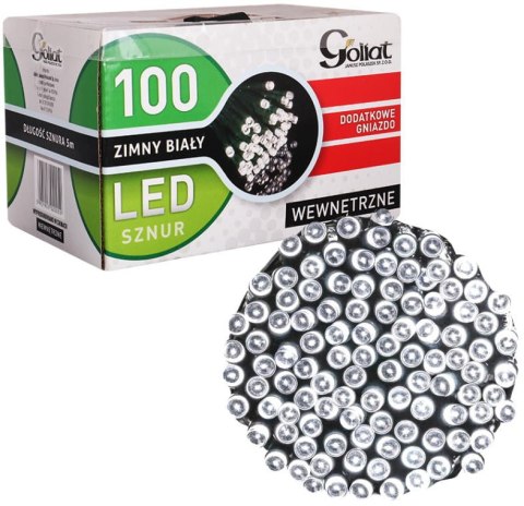 Lampki choinkowe 100 LED wewnętrzne zimny biały z dod. gniazdem