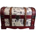 Mały Wiśniowy Kufer z Kremową Wstawką o Motywach Podróżniczych