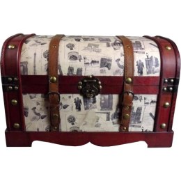 Mały Wiśniowy Kufer z Kremową Wstawką o Motywach Podróżniczych
