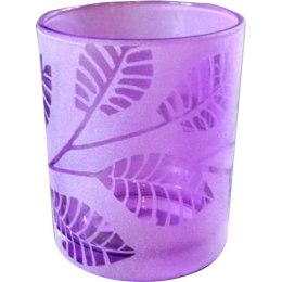 Mały świecznik fioletowy ozdobny z liśćmi