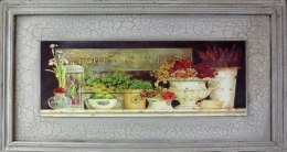 Obraz Dzbanki z Kwiatami o Efekcie Postarzania 30 x 56 cm - Seria Dwoje