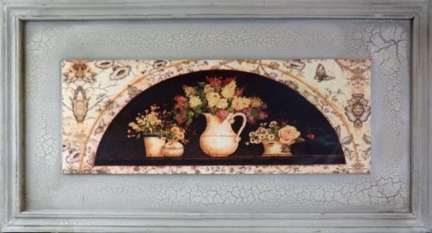 Obraz Kwiaty Polne w Dzbanku o Wymiatach 30x56 cm z Efektem Postarzania