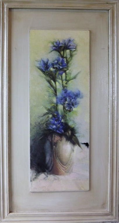 Obraz kompozycja granatowych kwiatów w wazonie 30 x 56 cm