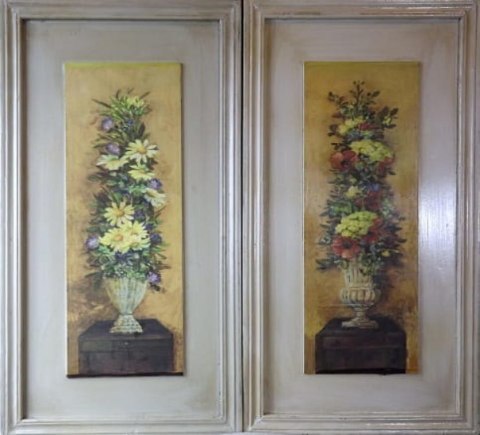 Obraz wysoka kompozycja kwiatów w donicy 1 w rozmiarze 30 x 56 cm