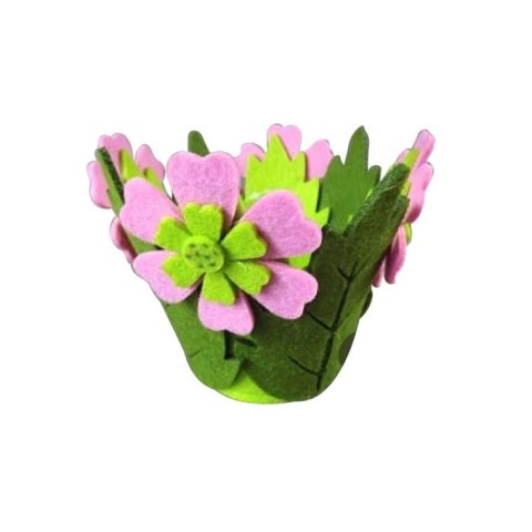 Osłonka na doniczkę z filcu w różowe kwiaty