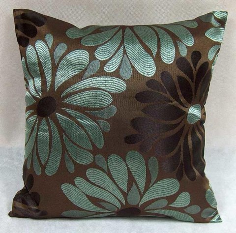 Poduszka dekoracyjna brązowa z seledynowym wzorem kwiatowym 40 x 40 cm bez wkładu