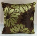 Poduszka dekoracyjna brązowa z zielonym wzorem kwiatowym 40x40 cm (bez wkładu)