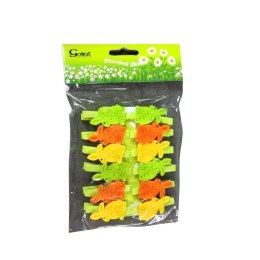 Pomarańczowe Drewniane Klamerki z Filcowymi Figurkami Zajączków - Komplet 12 Sztuk