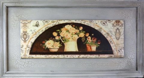 Postarzany Obraz z Różami w Dzbanku 30 x 56 cm - Część Serii