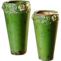Rustykalny wazon ceramiczny w kolorze zielonym 16x29 cm