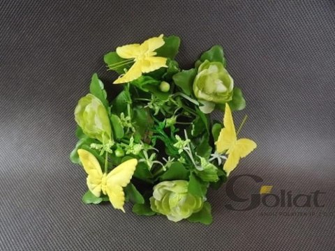 Stroik na świecę Zielony Ogród z żółtymi motylkami, średnica 8cm, Wysokość 15cm