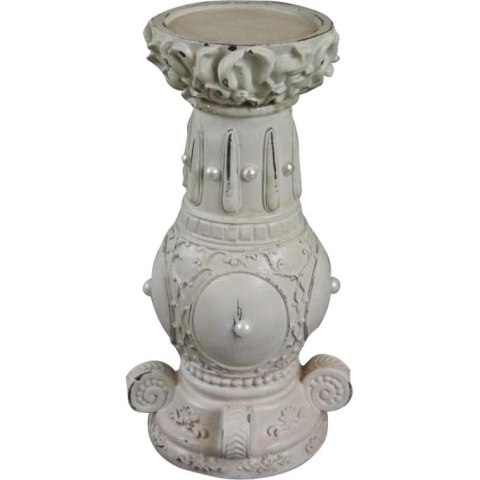 Świecznik Biały Zacierany z Perłami o Wielkości 25x10 cm na Świeczkę 7.5 cm