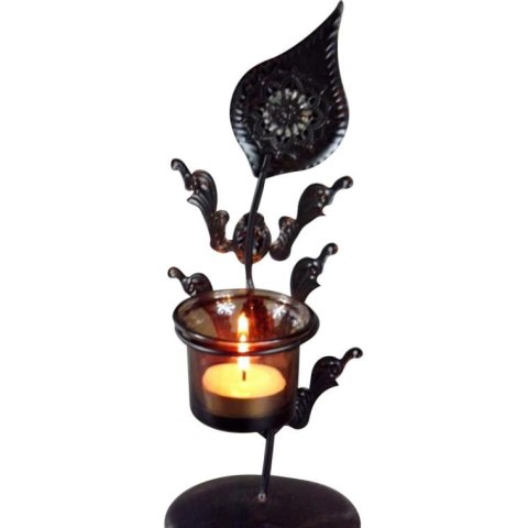 Świecznik Metalowy z Szklanymi Elementami i Kieliszkiem na Świeczkę 25x10 cm