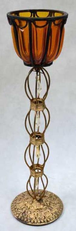 Świecznik stojący wykonany z metaloplastyki i szkła 44x11 cm