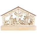 Szopka Bożonarodzeniowa z Drewna z Ciepłym Podświetleniem LED, Kolor Kremowy, Zasilanie Bateryjne.