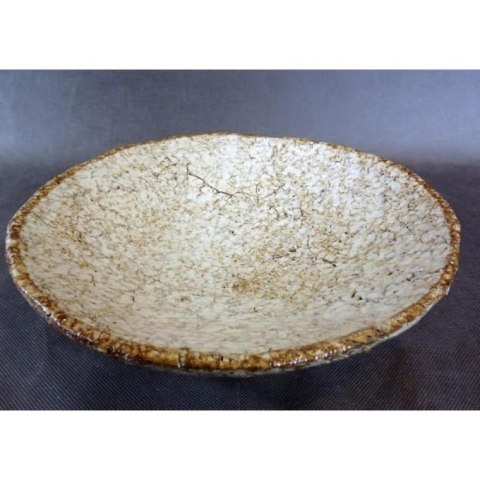 Talerz Dekoracyjny Kamienny Popękany w Prążki Kremowy 30x8cm