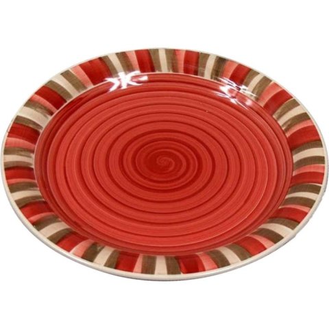 Talerz Obiadowy z Czerwonymi Paskami na Obrzeżach