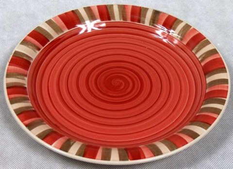 Talerz Obiadowy z Czerwonymi Paskami na Obrzeżach