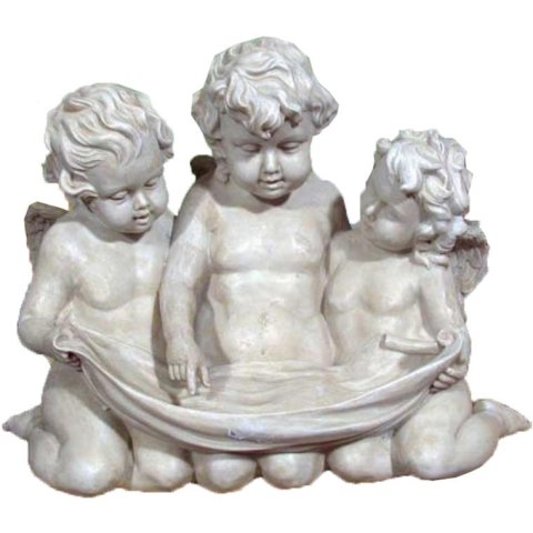 Trzech Aniołów Podtrzymujących Szarfę - Biała Dekoracja z Polirezyne