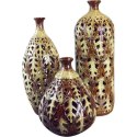 Wazon ceramiczny w kolorze brązowym ażurowy wzór 41x13 cm