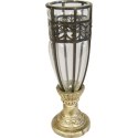 Wazon szklany z czarną metaloplastyką na złotej podstawie 28x8 cm