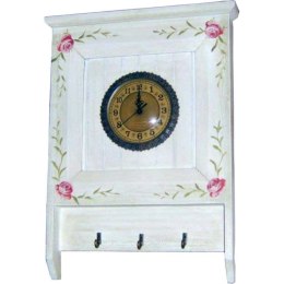 Zegar Wiszący w Stylu Prowansalskim z Wieszakami i Ręcznie Malowanymi Kwiatami, Biały, 49x36x5 cm