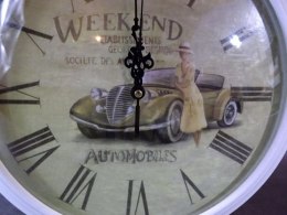 Zegar wiszący w białej ramie samochód 34 cm