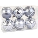Zestaw 6 Nietłukących Bombek Dekoracyjnych 6cm - Trzy Brokatowe z Połyskiem i Trzy Matowe - Kolor Srebrny