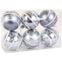 Zestaw 6 Nietłukących Bombek Dekoracyjnych 6cm - Trzy Brokatowe z Połyskiem i Trzy Matowe - Kolor Srebrny