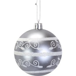 Zestaw 6 Nietłukących Bombek Dekoracyjnych 6cm - Trzy Brokatowe z Połyskiem i Trzy Matowe - Kolor Srebrny