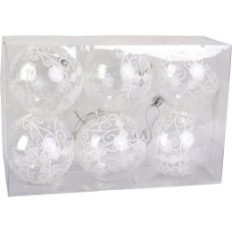 Zestaw 6 Nietłukących, Przezroczystych Bombek Dekorowanych Białym Brokatem 5cm