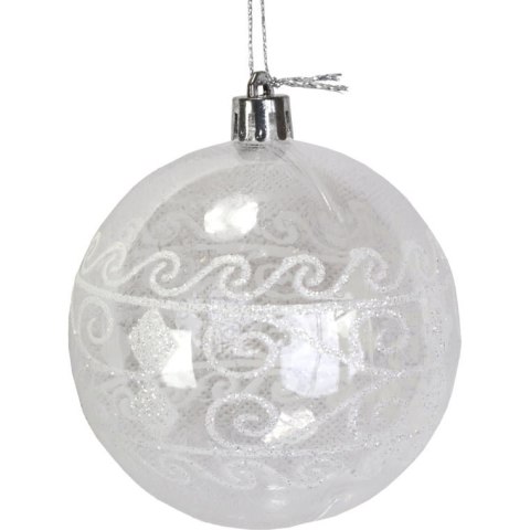 Zestaw 6 Nietłukących, Przezroczystych Bombek Dekorowanych Białym Brokatem 5cm