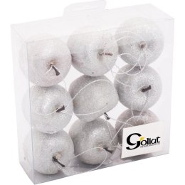 Zestaw 9 Srebrnych Bombek w Kształcie Jabłek 4,5CM z Efektem Oszronienia