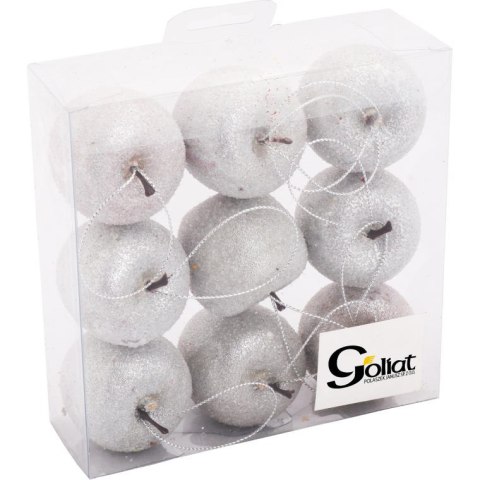 Zestaw 9 Srebrnych Bombek w Kształcie Jabłek 4,5CM z Efektem Oszronienia