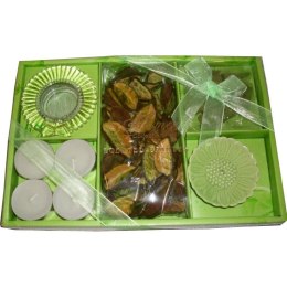 Zestaw Prezentowy Aromatyczny Zielony Ogród - Świeczniki, Kadzidła i Pot Puri