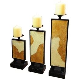 Zestaw trzech świeczników Cielęca Skóra w kolorze brązowym