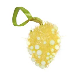 Żółte Dekoracyjne Jajka Wielkanocne ze Sizalem i Białymi Kuleczkami - Komplet 6 Sztuk