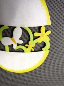 Żółte Drewniane Jajko Dekoracyjne z Ażurowym Wzorem 12,5x9 cm