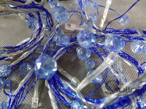 2m Girlanda z Niebieskimi Kryształkami i Białym Oświetleniem LED, 24V, do użytku wewnątrz