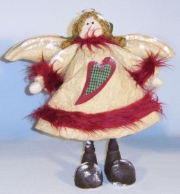 Anioł w Futrzanych Butach Beżowo-Czerwony: Rękodzieło z Papieru, Płótna i Sznurka