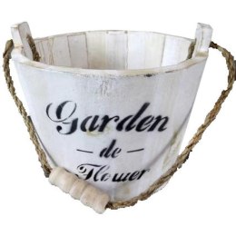Białe Drewniane Wiaderko z Czarnym Nadrukiem i Uchwytem ze Sznurka 14x17.5 cm - Rozmiar Średni