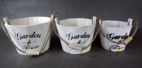 Białe Drewniane Wiaderko z Czarnym Nadrukiem i Uchwytem ze Sznurka 14x17.5 cm - Rozmiar Średni