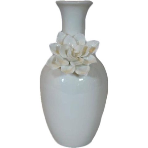 Biały, Delikatny Wazonik z Kwiatkiem o Wymiarach 20x10 cm