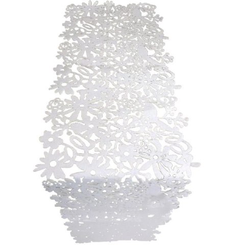 Biały Filcowy Bieżnik Wiosenny z Ażurowym Wzorem Kwiatowym