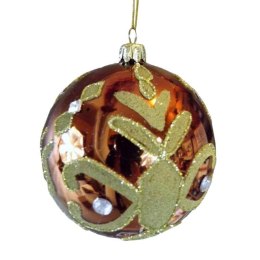 Bombka Szklana 9cm - Rudy Kolor z Brązowo-Złotą Dekoracją i Szkiełkami