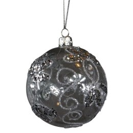 Bombka Szklana Dekorowana Srebrnym Brokatem i Cekinami (7 cm)