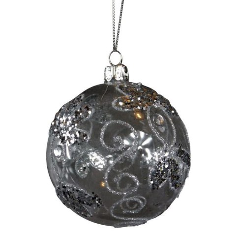 Bombka Szklana Dekorowana Srebrnym Brokatem i Cekinami (7 cm)