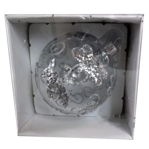 Bombka Szklana Dekorowana Srebrnym Brokatem i Cekinami (7 cm)