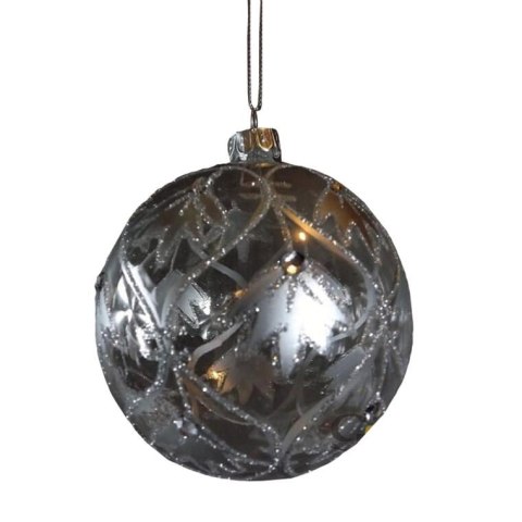 Bombka szklana przezroczysta ze srebrną dekoracją i szkiełkami